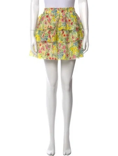 Pre-owned Loveshackfancy Floral Print Mini Skirt In Yellow