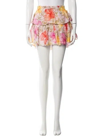 Pre-owned Loveshackfancy Floral Print Mini Skirt In Yellow
