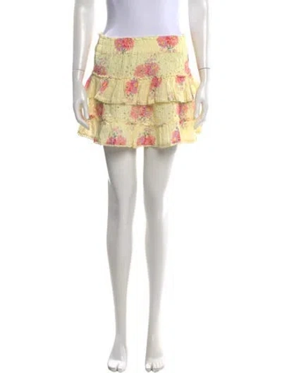 Pre-owned Loveshackfancy Floral Print Mini Skirt In Yellow