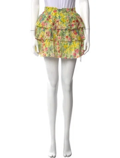 Pre-owned Loveshackfancy Floral Print Mini Skirt In Yellow