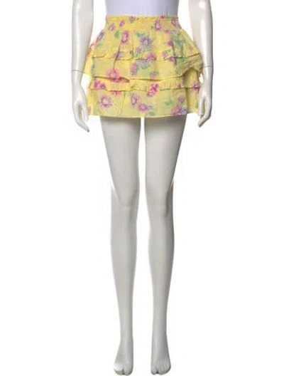 Pre-owned Loveshackfancy Floral Print Mini Skirt In Yellow