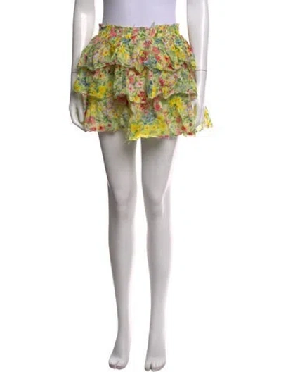 Pre-owned Loveshackfancy Floral Print Mini Skirt In Yellow