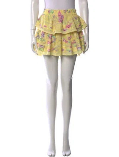 Pre-owned Loveshackfancy Floral Print Mini Skirt In Yellow
