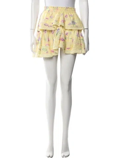 Pre-owned Loveshackfancy Floral Print Mini Skirt In Yellow