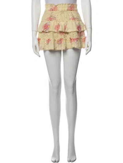 Pre-owned Loveshackfancy Floral Print Mini Skirt In Yellow