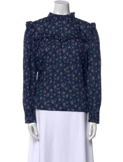 Pre-owned Loveshackfancy Floral Print Mock Neck Blouse In Multi