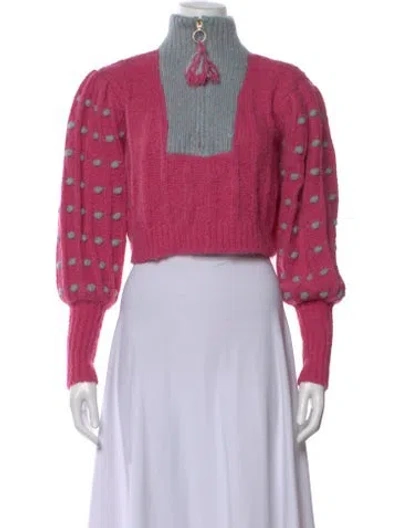 Pre-owned Loveshackfancy Floral Print Mock Neck Blouse In Pink