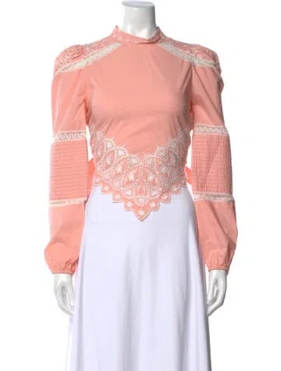 Pre-owned Loveshackfancy Floral Print Mock Neck Blouse In Pink