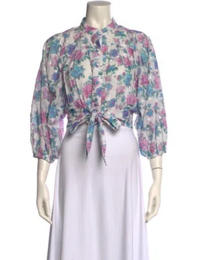 Pre-owned Loveshackfancy Floral Print Mock Neck Crop Top In Multi