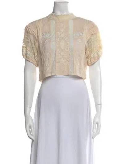 Pre-owned Loveshackfancy Floral Print Mock Neck Crop Top In Pink