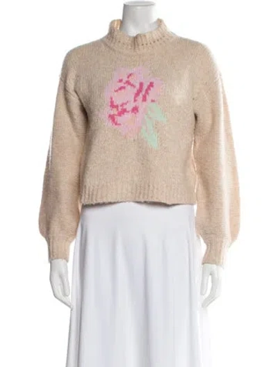 Pre-owned Loveshackfancy Floral Print Mock Neck Sweater In Neutral