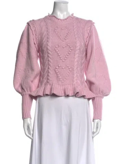 Pre-owned Loveshackfancy Floral Print Mock Neck Sweater W/ Tags In Pink