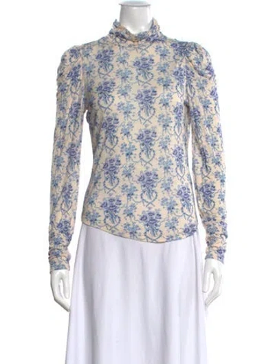 Pre-owned Loveshackfancy Floral Print Mock Neck Top In Neutral