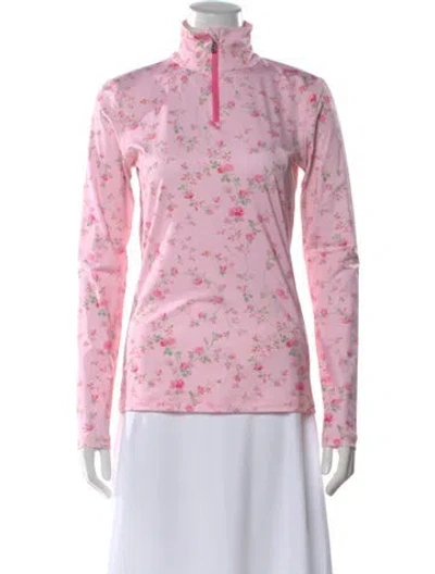 Pre-owned Loveshackfancy Floral Print Mock Neck Top In Pink