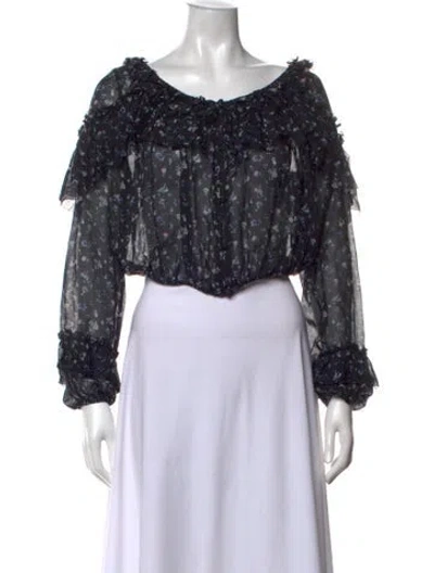 Pre-owned Loveshackfancy Floral Print Off-the-shoulder Blouse In Black