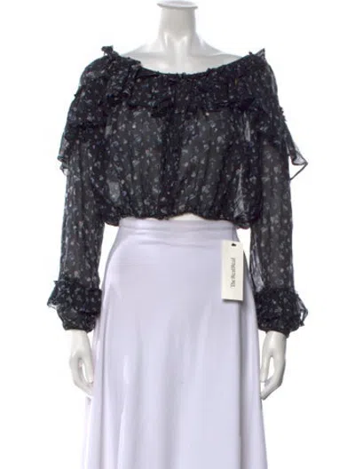 Pre-owned Loveshackfancy Floral Print Off-the-shoulder Blouse In Black