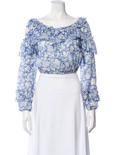 Pre-owned Loveshackfancy Floral Print Off-the-shoulder Blouse In Blue