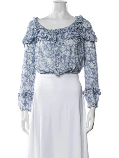 Pre-owned Loveshackfancy Floral Print Off-the-shoulder Blouse In Blue