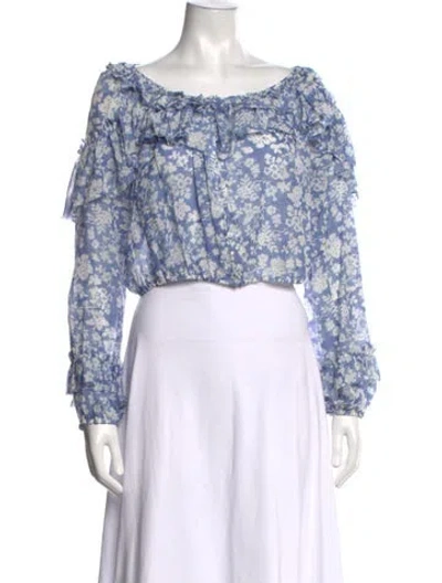 Pre-owned Loveshackfancy Floral Print Off-the-shoulder Blouse In Blue