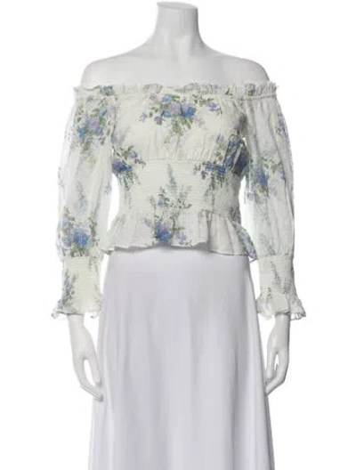 Pre-owned Loveshackfancy Floral Print Off-the-shoulder Blouse In Blue
