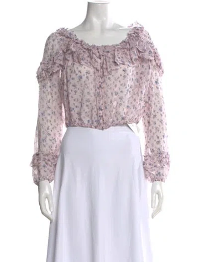 Pre-owned Loveshackfancy Floral Print Off-the-shoulder Blouse In Pink