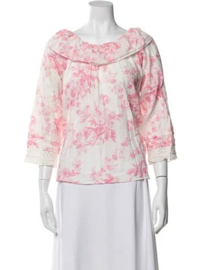 Pre-owned Loveshackfancy Floral Print Off-the-shoulder Blouse In Pink