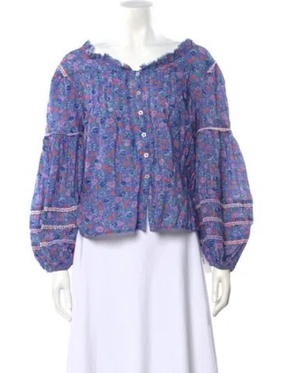 Pre-owned Loveshackfancy Floral Print Off-the-shoulder Blouse In Purple