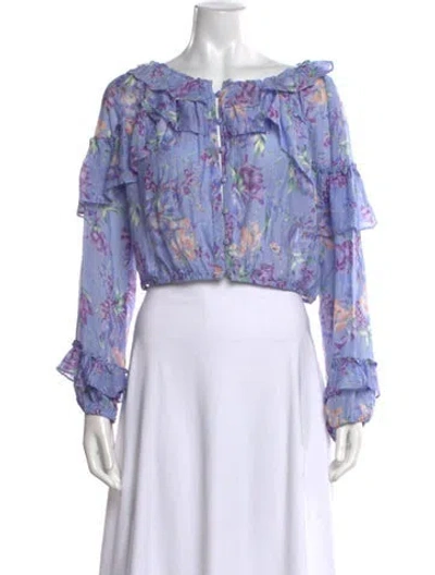 Pre-owned Loveshackfancy Floral Print Off-the-shoulder Blouse In Purple
