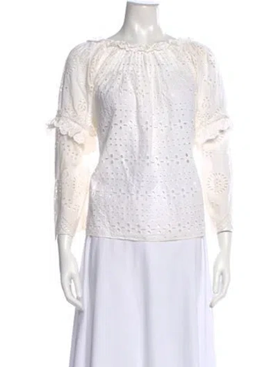 Pre-owned Loveshackfancy Floral Print Off-the-shoulder Blouse In White