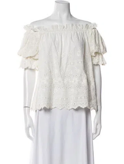 Pre-owned Loveshackfancy Floral Print Off-the-shoulder Blouse In White