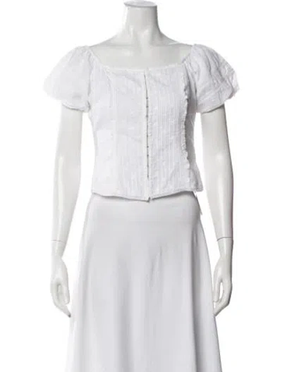 Pre-owned Loveshackfancy Floral Print Off-the-shoulder Blouse In White