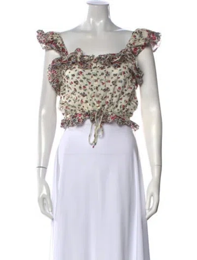 Pre-owned Loveshackfancy Floral Print Off-the-shoulder Crop Top In Multi