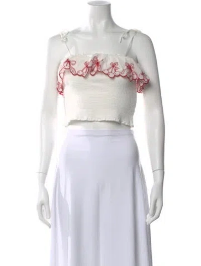 Pre-owned Loveshackfancy Floral Print Off-the-shoulder Crop Top In Pink
