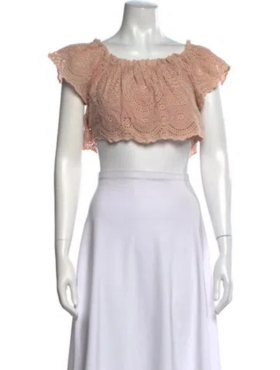 Pre-owned Loveshackfancy Floral Print Off-the-shoulder Crop Top In Pink