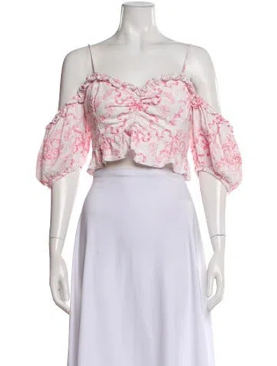 Pre-owned Loveshackfancy Floral Print Off-the-shoulder Crop Top In Purple