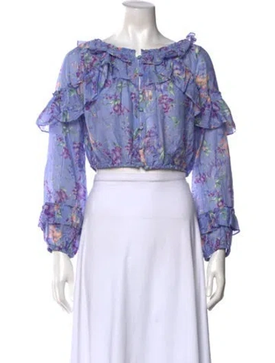 Pre-owned Loveshackfancy Floral Print Off-the-shoulder Crop Top In Purple