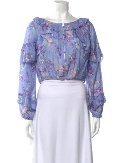 Pre-owned Loveshackfancy Floral Print Off-the-shoulder Crop Top In Purple