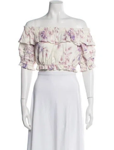 Pre-owned Loveshackfancy Floral Print Off-the-shoulder Crop Top In Purple