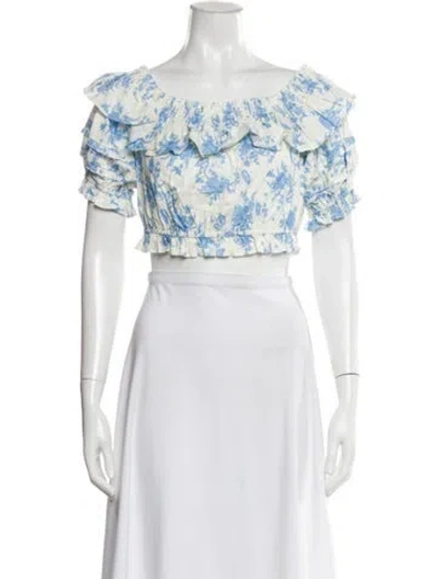 Pre-owned Loveshackfancy Floral Print Off-the-shoulder Crop Top W/ Tags In White
