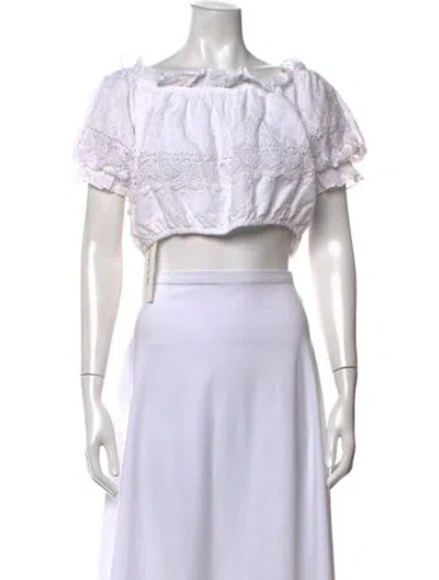 Pre-owned Loveshackfancy Floral Print Off-the-shoulder Crop Top In White