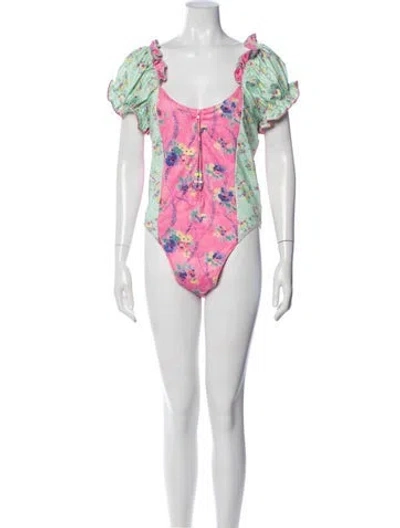 Pre-owned Loveshackfancy Floral Print One-piece W/ Tags In Pink