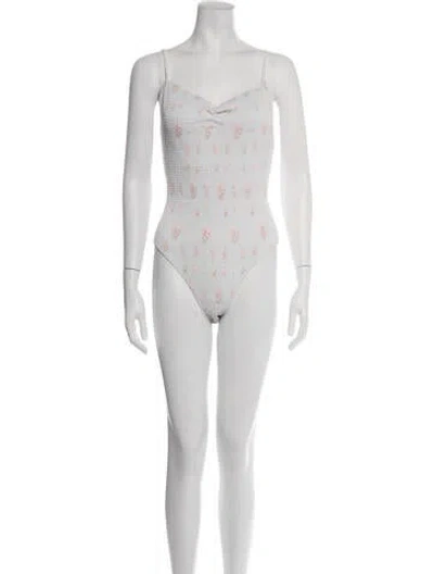 Pre-owned Loveshackfancy Floral Print One-piece W/ Tags In White