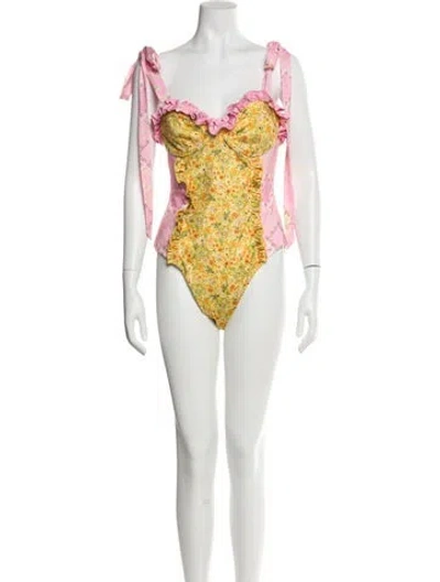 Pre-owned Loveshackfancy Floral Print One-piece In Yellow