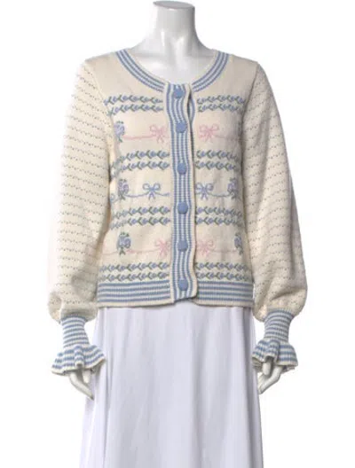 Pre-owned Loveshackfancy Floral Print Open Front Sweater In Blue/neutrals