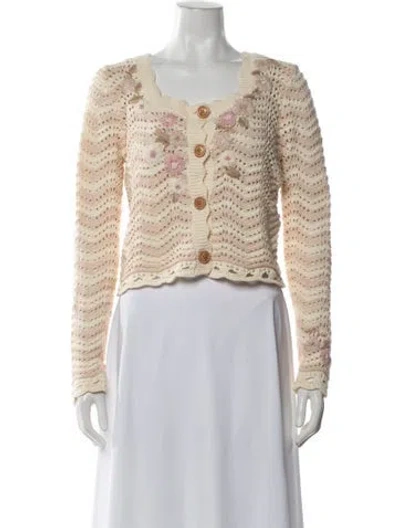 Pre-owned Loveshackfancy Floral Print Open Front Sweater In Neutrals
