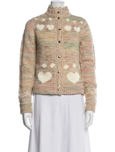 Pre-owned Loveshackfancy Floral Print Open Front Sweater In Neutrals