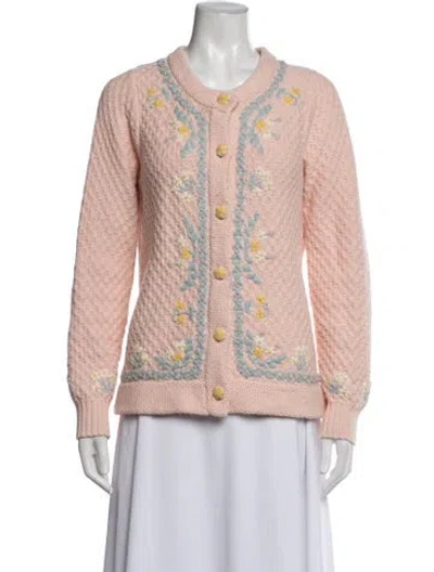 Pre-owned Loveshackfancy Floral Print Open Front Sweater In Pink