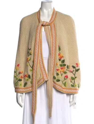 Pre-owned Loveshackfancy Floral Print Open Front Sweater W/ Tags In Neutrals