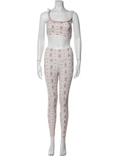 Pre-owned Loveshackfancy Floral Print Pant Set In Neutrals/pink