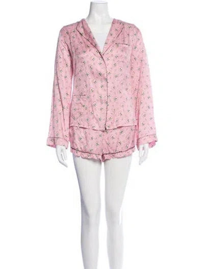 Pre-owned Loveshackfancy Floral Print Raw-edge Trim Pajamas In Pink